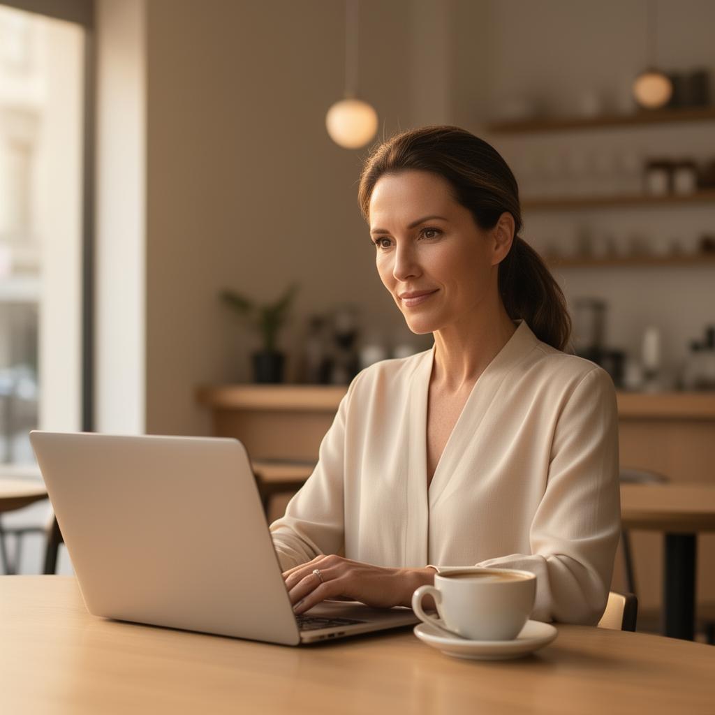 Focused woman working confidently in the afternoon